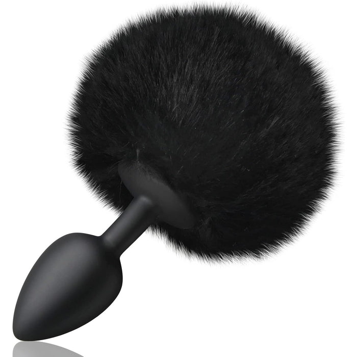 Силиконовый анальный плаг с кроличьим хвостиком с сильной присоской для новичков