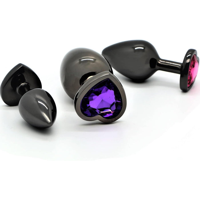 Металлические анальные пробки 3 размера с сильной присоской в форме сердца