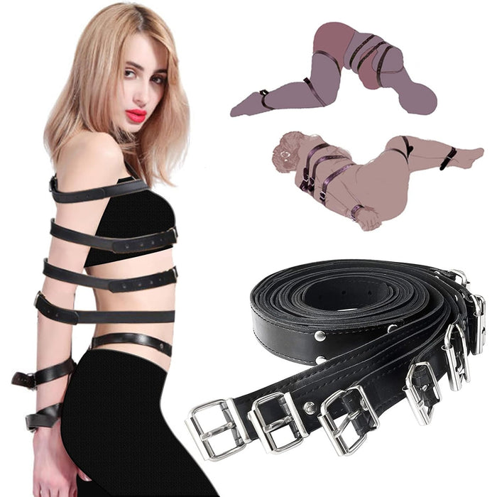 Набор из 7 частей для БДСМ с регулируемыми кожаными наручниками с сильной присоской