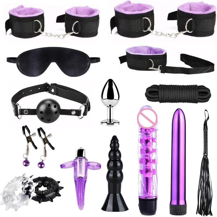 15 daļu iesācēju SM ierobežojumu komplekts ar ādas roku dzelžiem un acu masku