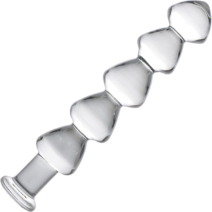 Drops Stikla Anālais Dildo ar Grodumu Rokturi un Pērļotu Formu