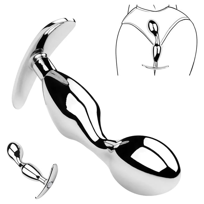 Аналплаг из нержавеющей стали с T-образной ручкой с сильной присоской для стимуляции