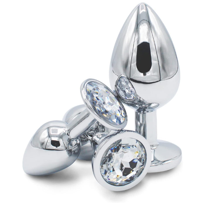 Набор из 3 металлических анальных плагинов разных размеров с сильной присоской