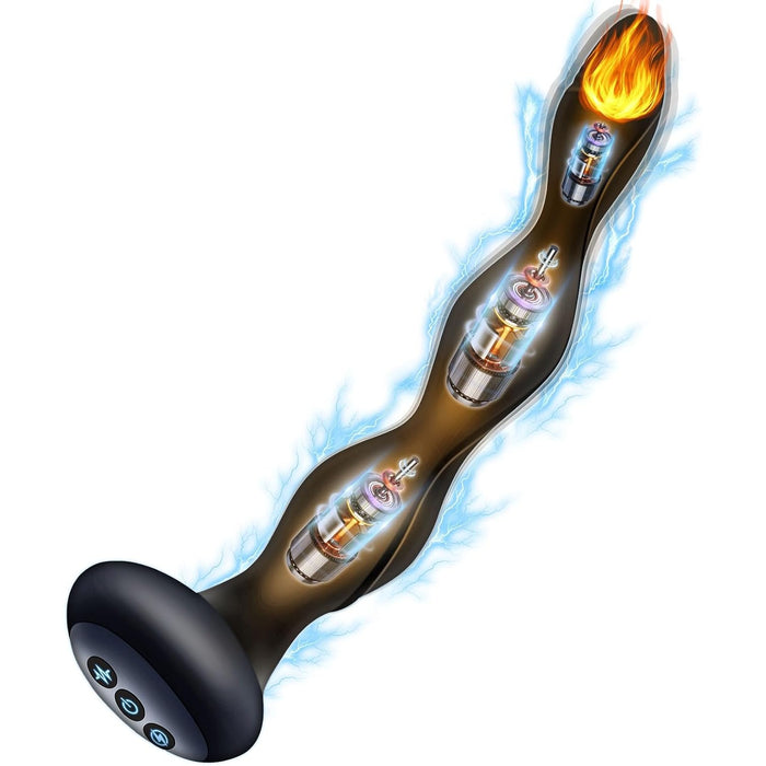 Анальный вибратор 26,5 см с функцией нагрева и электростимуляции с сильной присоской