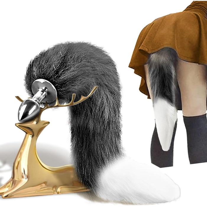 Анальный плаг с лисьим хвостом из нержавеющей стали с сильной присоской