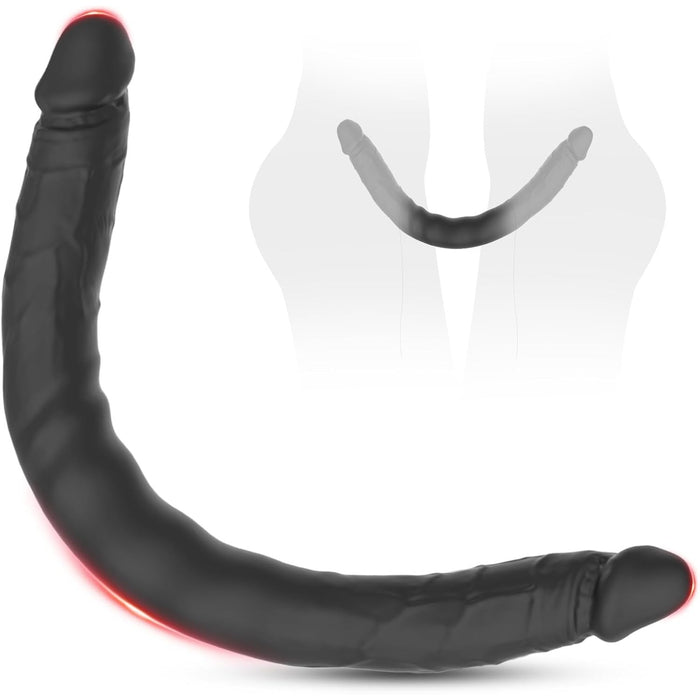 400 mm divpusējs šķidrā silikona dildo, melns, XXL izmērs
