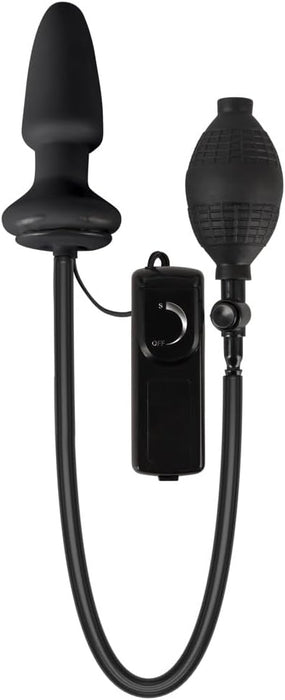 Черный надувной анальный стимулятор с вибрацией и пультом