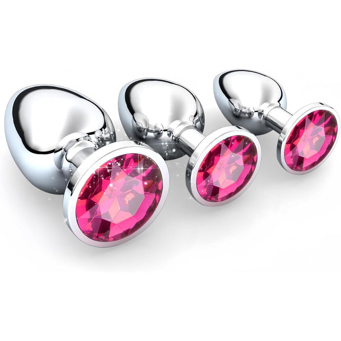 Набор из 3 металлических анальных пробок с кристаллом и сильной присоской