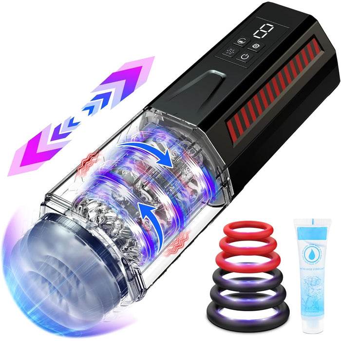 Elektriskais masturbators vīriešiem ar LED režīmiem – impulsi, rotācija un vibrācija