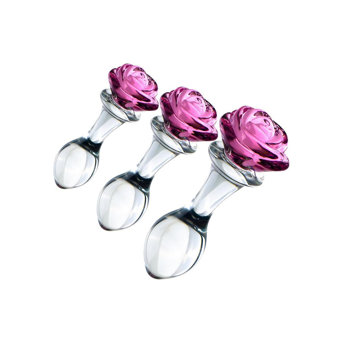 Элегантный набор из 3 стеклянных розовых анальных пробок с сильной присоской