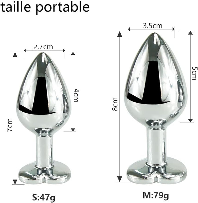 Металлические анальные пробки 2 размера с кристаллом, для женщин и мужчин