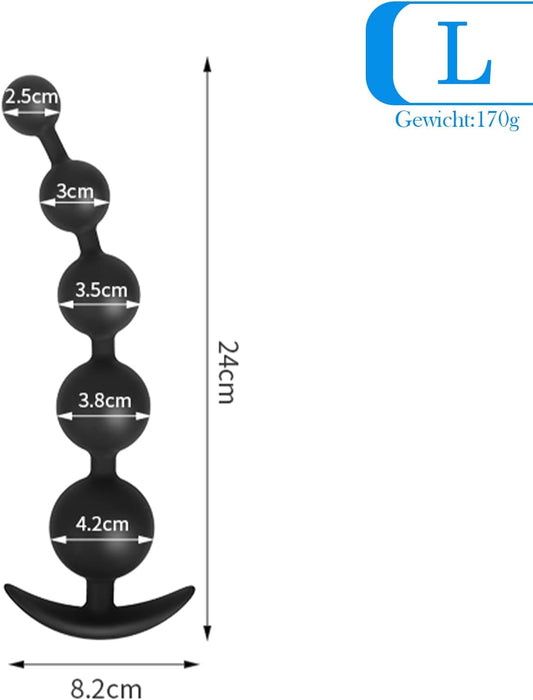 Гибкая силиконовая анальная цепочка с 5 шарами, с сильной присоской, длинная