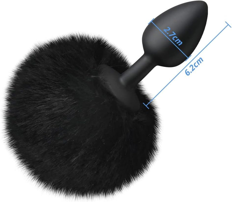 Силиконовый анальный плаг с кроличьим хвостиком с сильной присоской для новичков