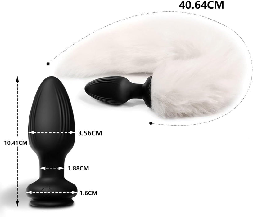 Силиконовый анальный плаг с фухсшванцем и вибрацией с сильной присоской