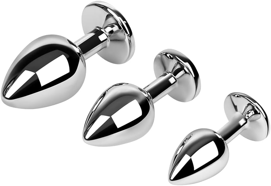 Набор из 3 алюминиевых анальных пробок с кристаллами и широкой базой с сильной присоской