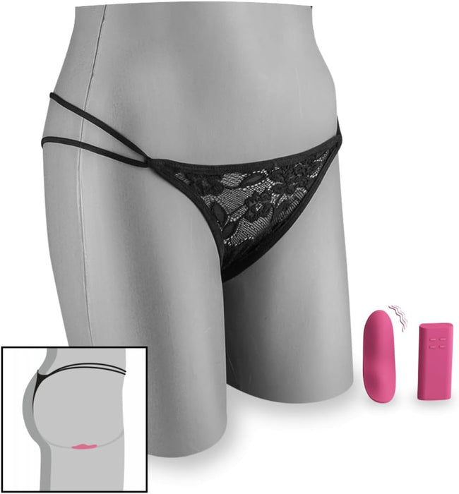 Melni mežģīņu stringi ar vibratoru – diskrēta bauda