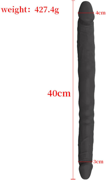 400 mm divpusējs šķidrā silikona dildo, melns, XXL izmērs
