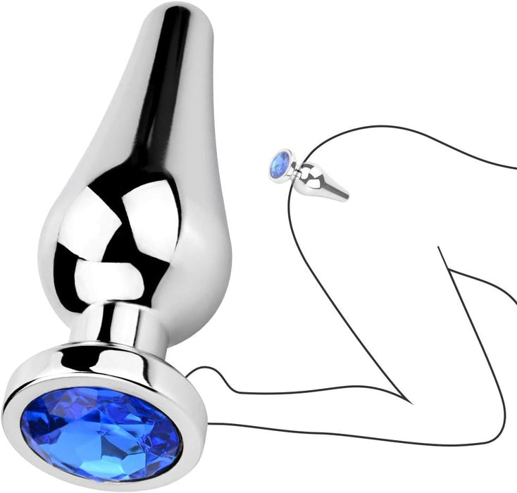 Металлическая анальная пробка с сильной присоской и синим украшением