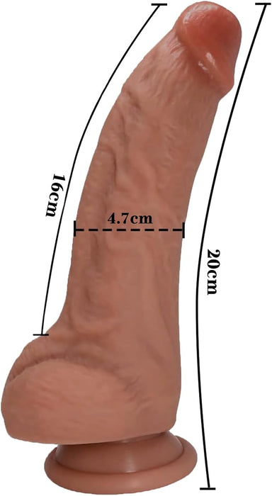 Realistiskais silikona dildo ar spēcīgu piesūcekni, 20 cm