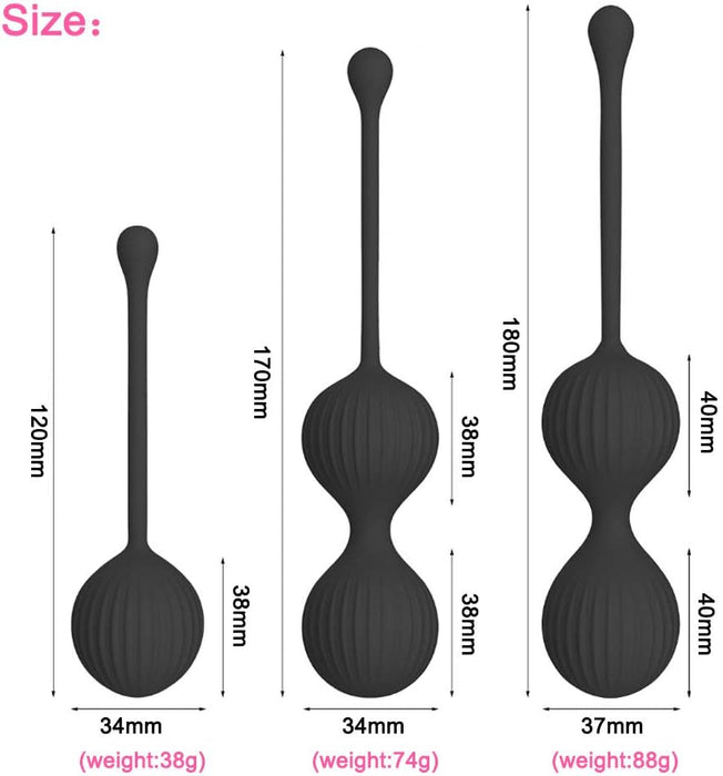 3 daļu mīlas bumbiņu komplekts iegurņa pamatnes treniņiem ar iekšēji rotējošām bumbiņām