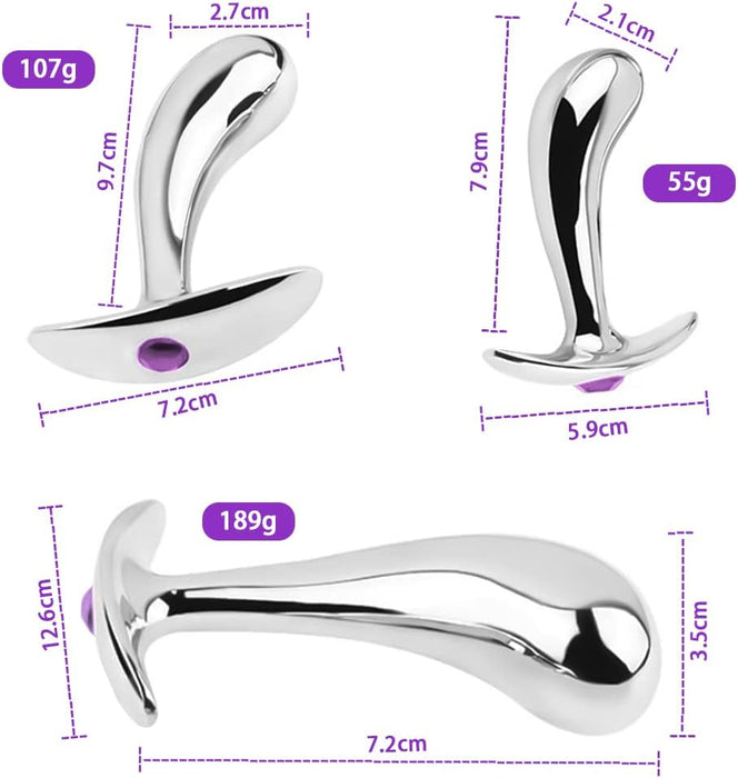 Набор из 3 металлических анальных плагов с сильной присоской для новичков и опытных