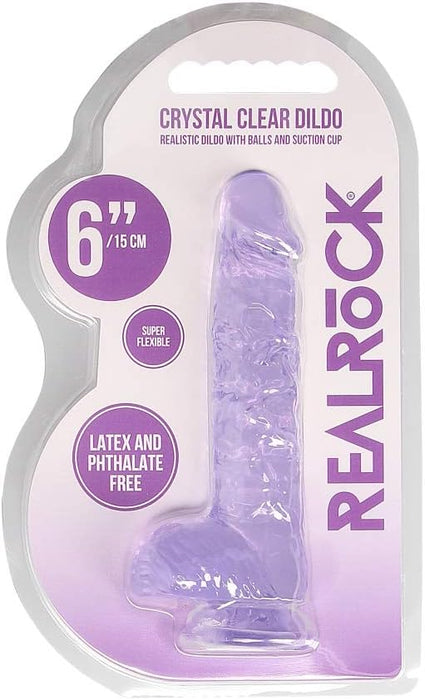 Kristāldzidrs dildo ar spēcīgu piesūcekni – violets, 6 collas