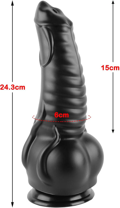 Реалистичный силиконовый XXL дилдо с толстой насадкой и хвостом с сильной присоской