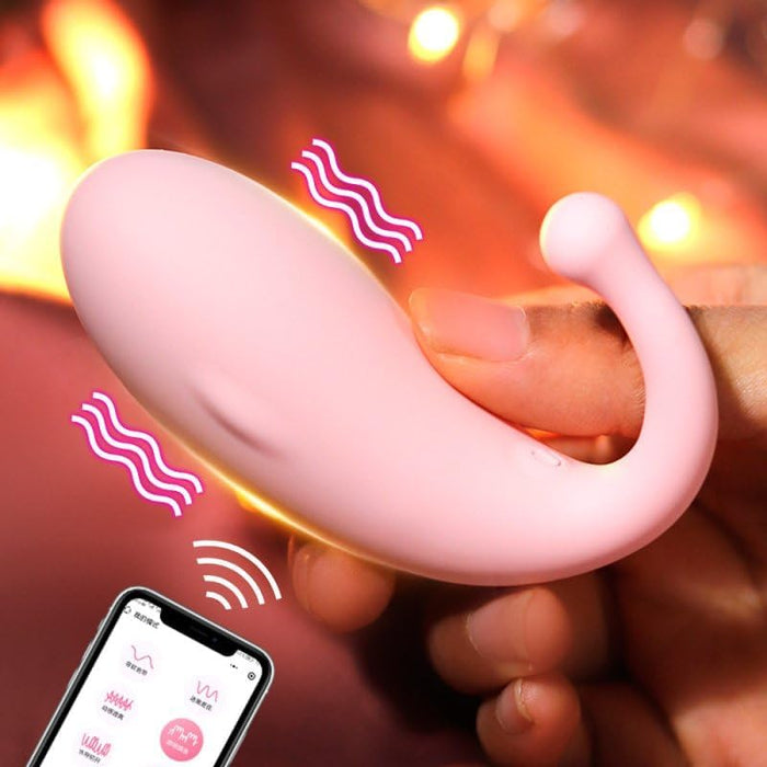 Rozā mini vibrators sievietēm ar 10 vibrācijas režīmiem un aplikāciju
