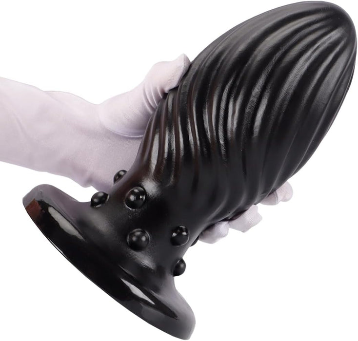 Силиконовый анальный стомп с сильной присоской и резьбой – 4 размера, черный, L