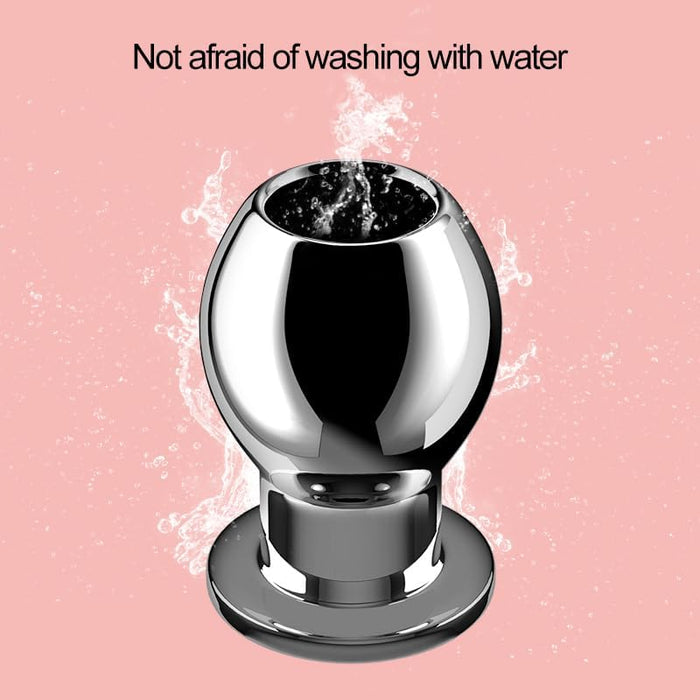 Металлический пустотелый анальный плаг для пар с сильной присоской