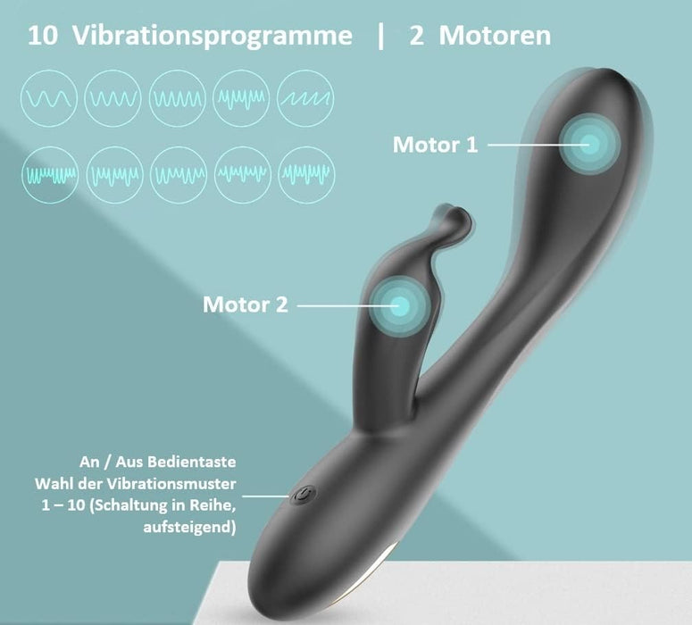 Lustfactor BUNNY: elastīgs Rabbit vibrators ar 2 motoriem un 10 režīmiem