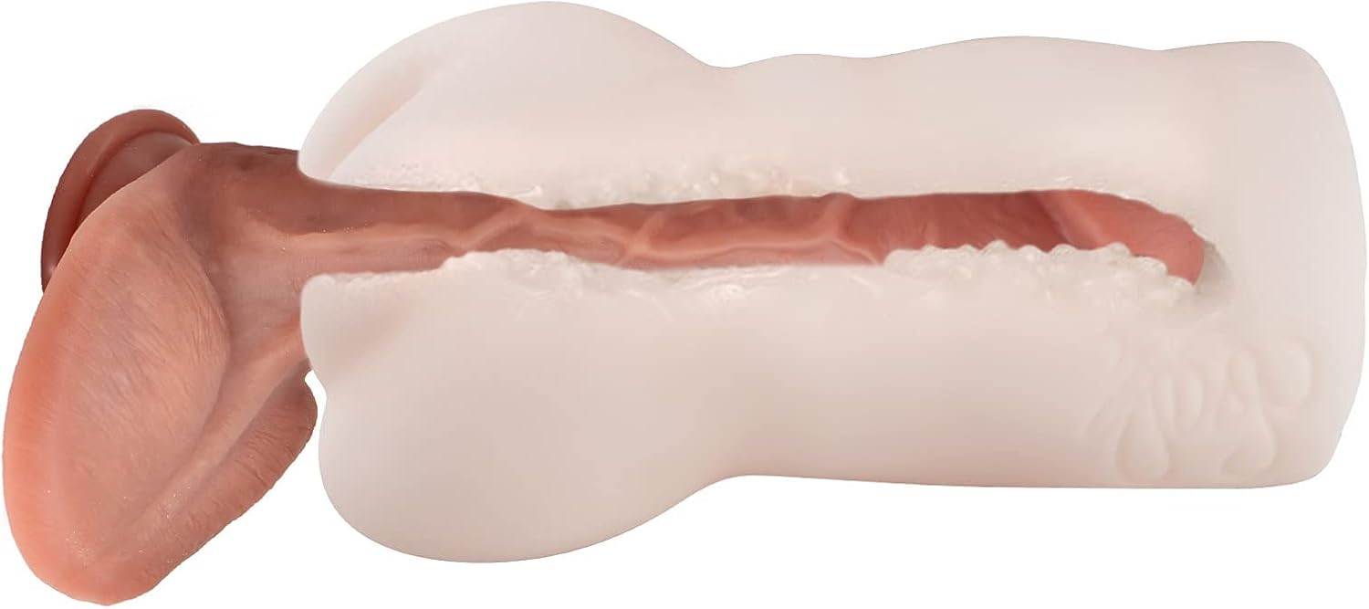 Реалистичный мужской мастурбатор с клитором и губками, с сильной присоской