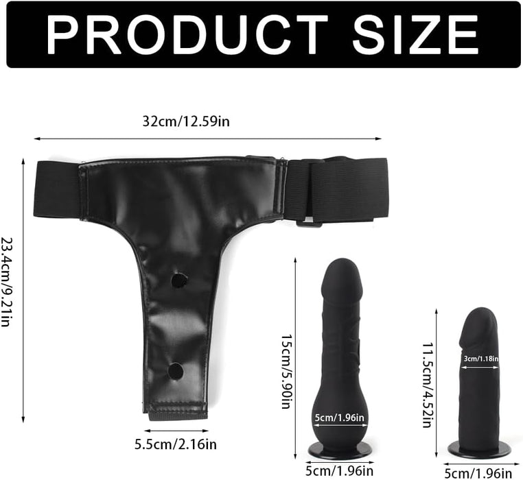 Regulējams sieviešu strap-on komplekts ar diviem silikona dildo – 15 un 11,5 cm