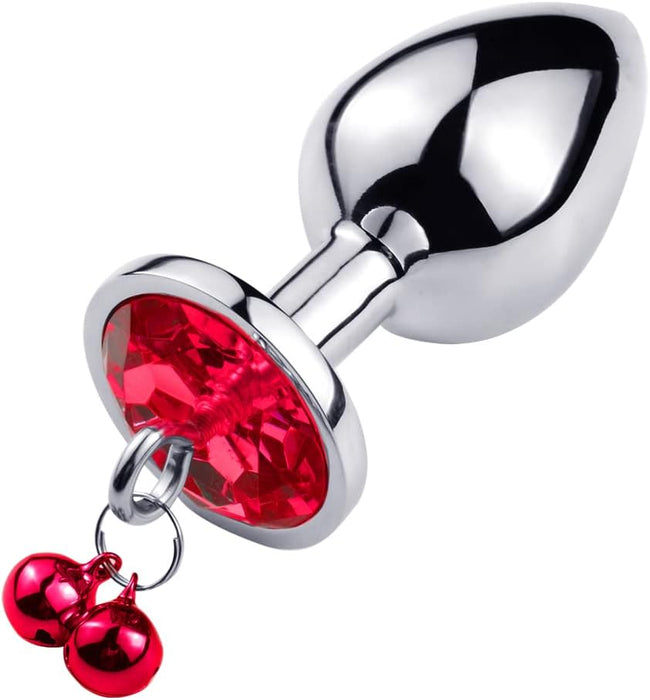 Набор из 3 металлических анальных пробок с цепочкой, колокольчиками и кристаллом