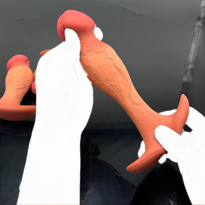 Liels silikona dildo ar unikālu enkura rokturi un reālistisku tekstūru