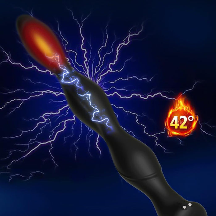 Анальный вибратор 26,5 см с функцией нагрева и электростимуляции с сильной присоской