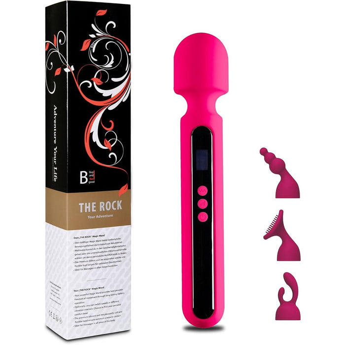 THE ROCK XXL – jaudinošs bezvadu vibrators sievietēm ar jaudu un trīs uzgaļiem