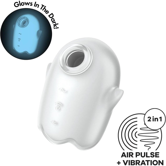 Satisfyer Glowing Ghost White – diskretiškas, intensyvus klitorio stimuliatorius su švytėjimo funkcija ir vibracijomis