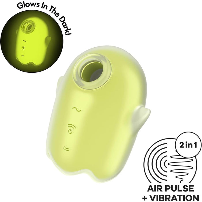 Satisfyer Glowing Ghost Geltonas – Vandeniui atsparus spindintis vakuuminis klitorio stimuliatorius su 11 intensyvumo lygių
