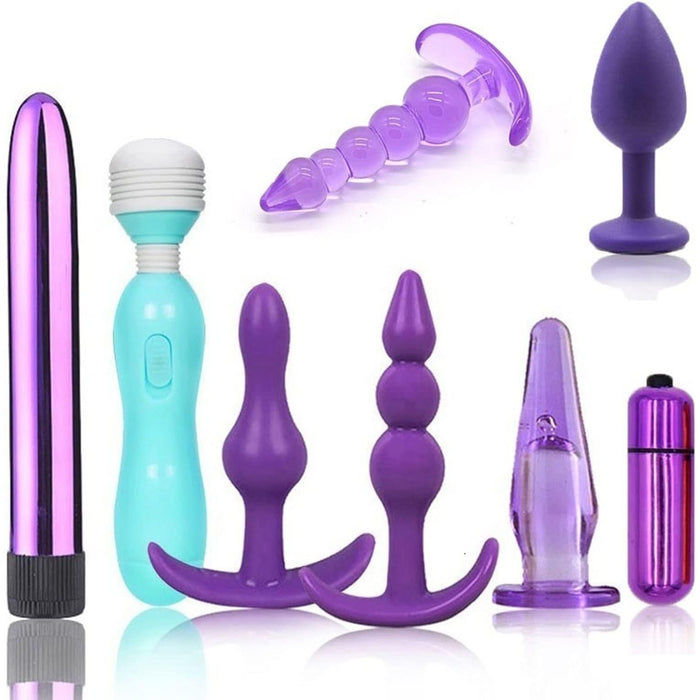 Anālo vibratoru komplekts ar 8 dažādiem modeļiem sievietēm un vīriešiem