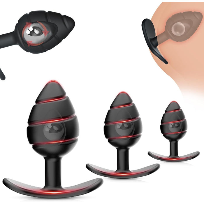 Набор из 3 анальных пробок с шариками и с сильной присоской