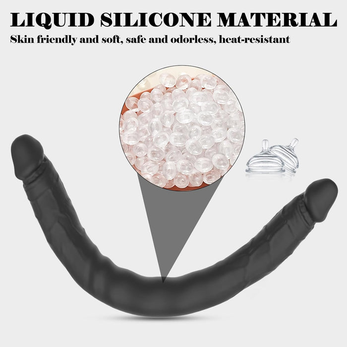 400 mm divpusējs šķidrā silikona dildo, melns, XXL izmērs