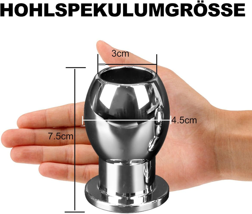 Металлический пустотелый анальный плаг для пар с сильной присоской