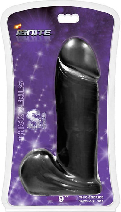 Si Ignite Realistiskas Līkstošs XXL Dildo ar Sēkliniekiem, Melns, 23 cm
