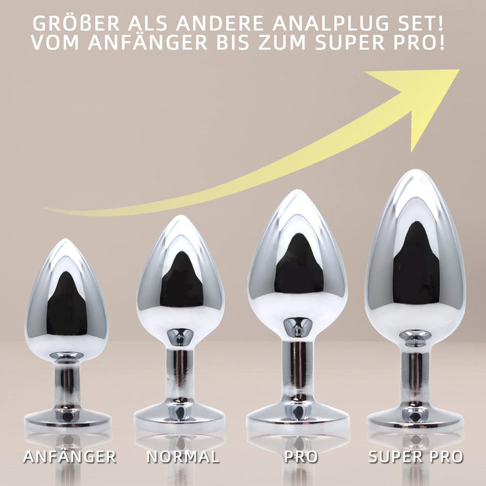 Набор металлических анальных плагов из 4 штук с сильной присоской и кристаллами