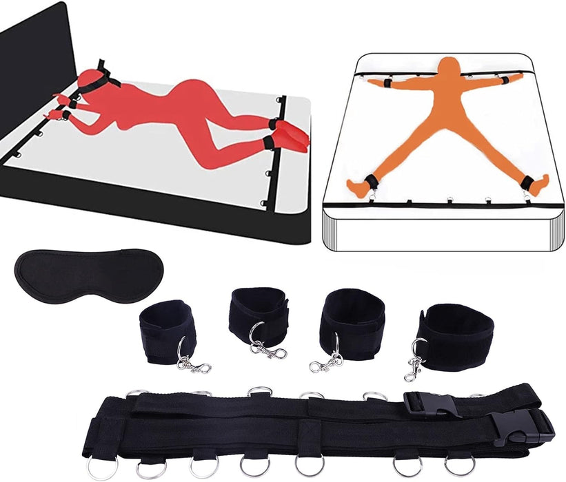 BDSM Fiksācijas Komplekts ar Plīša Rokudzelžiem un Kāju Siksnām