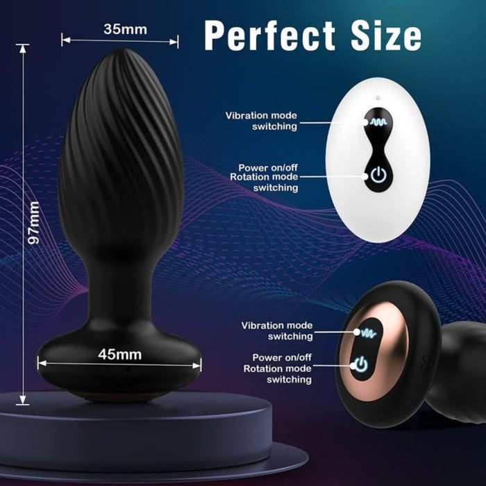 Elektro anālais plugs ar 7 vibrācijas un rotācijas režīmiem, tālvadības pulti un USB uzlādi