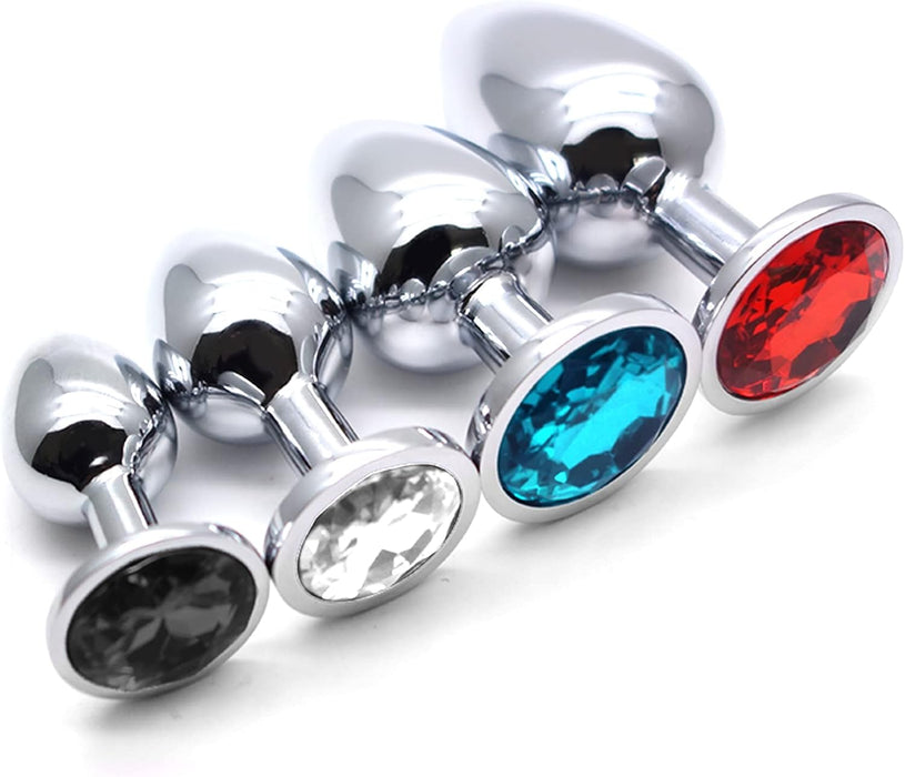Набор металлических анальных плагов из 4 штук с сильной присоской и кристаллами
