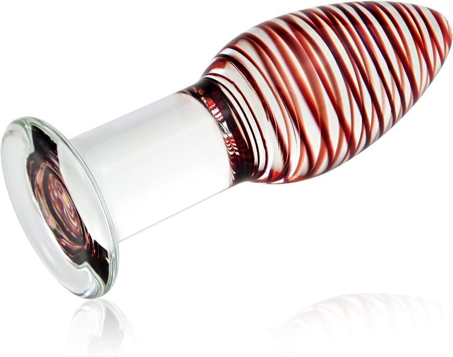 Кристаллическая стеклянная анальная пробка 11.5 см с красным узором, с сильной присоской