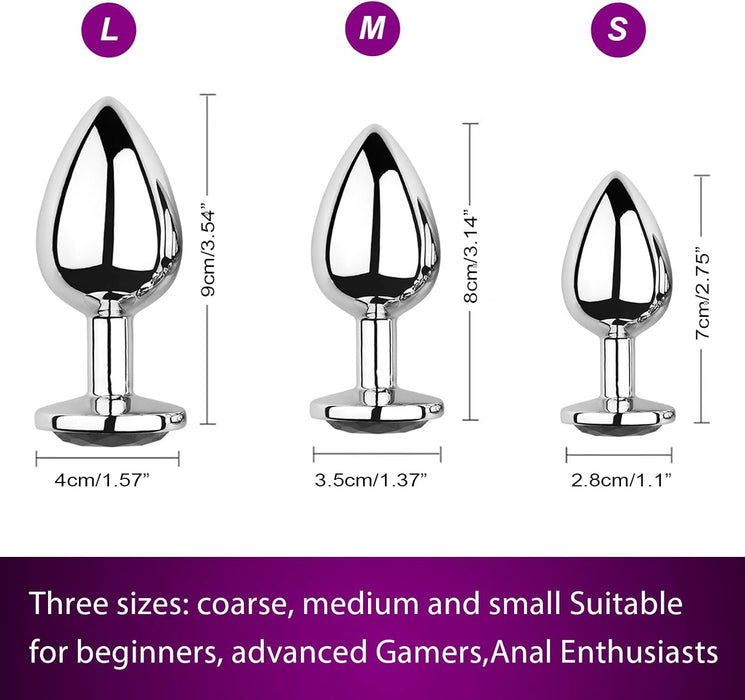 Набор из 3 металлических анальных пробок для женщин и пар с сильной присоской